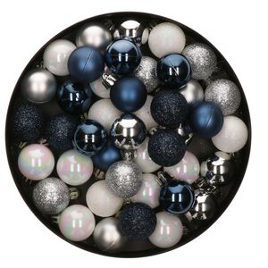 42x Stuks kunststof kerstballen mix wit/zilver/blauw 3 cm