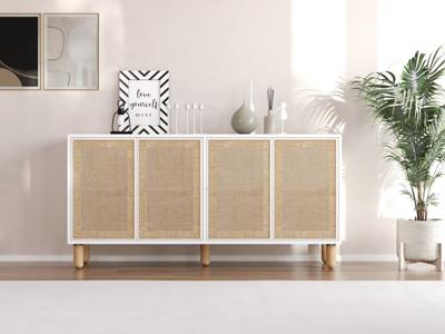 Dressoir LETU 4 deuren wit met jute effect