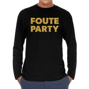 Long sleeve t-shirt zwart met Foute party goud glitter bedrukking voor heren 2XL  -