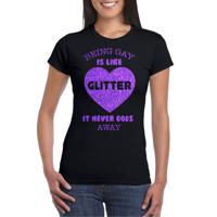 Gay Pride T-shirt voor dames - being gay is like glitter - zwart/paars - glitters - LHBTI