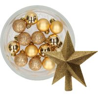 Decoris 14x stuks kerstballen 3 cm met ster piek goud kunststof - thumbnail