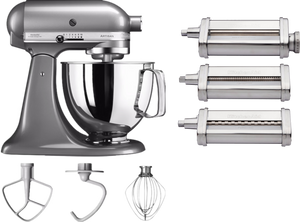 KitchenAid Artisan Mixer 5KSM125 Contourzilver + Pastaroller en -snijderset (3-delig)