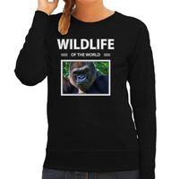 Aap sweater / trui met dieren foto wildlife of the world zwart voor dames - thumbnail