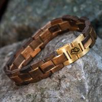 TIMBERWOOD Gold (Walnoot / Goud) - Eigen initialen houten armband