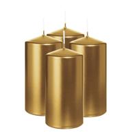 Cilinderkaars/stompkaars - 4x - metallic goud - 12 x 6 cm - 33 branduren