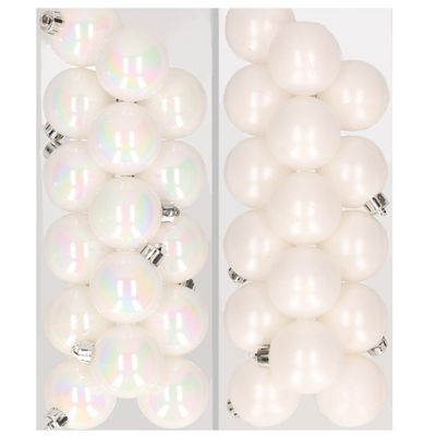 32x stuks kunststof kerstballen mix van parelmoer wit en wit 4 cm