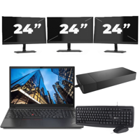 Lenovo E15 - Intel Core i3-10e Generatie - 15 inch - 8GB RAM - 256GB SSD - Windows 11 Home + 3x 24 inch Monitor