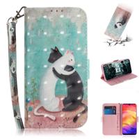 3D gekleurde tekening horizontale Flip lederen draagtas met houder & kaartsleuven & portemonnee voor Redmi Note 7 (zwart witte kat) 3D gekleurde tekening horizontale Flip lederen draagtas met houder & kaartsleuven & portemonnee voor Redmi Note 7 (zwart witte kat)