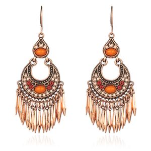 Bohemian Ibiza oorhangers met oranje steentjes en goudkleurige hangers