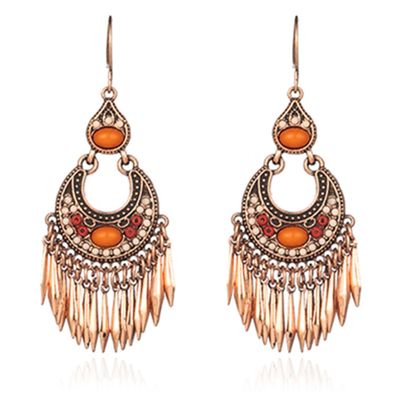 Bohemian Ibiza oorhangers met oranje steentjes en goudkleurige hangers