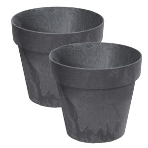 Set van 2x stuks kunststof bloempotten/plantenpotten betonlook 14 cm antraciet grijs