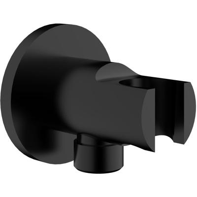 Wiesbaden Wandaansluitbocht met Handdouchehouder - Rond - 1/2 Inch - Mat Zwart