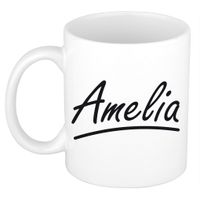 Naam cadeau mok / beker Amelia met sierlijke letters 300 ml - thumbnail