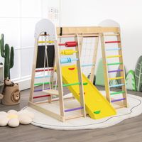 Ladder Glij Schommel 8 in 1 Klimtoestel voor Kleuters 124 x 119 x 138 cm Natuurlijk