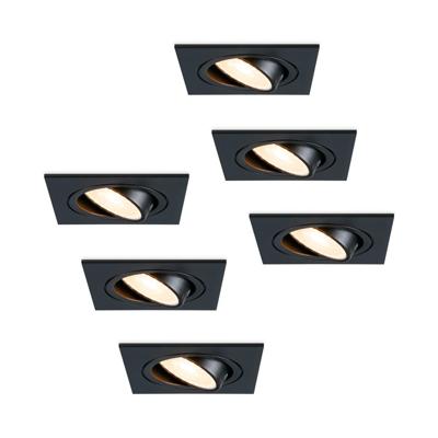 Set van 6 Mallorca LED inbouwspot - IP20 - Kantelbaar - 4 Watt 345 lumen - 2700K Neutraal wit - GU10 - Dimbaar - Vierkant - Voor binnen - Zwart