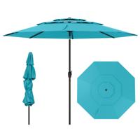 300 cm Grote 3-laagse Parasol Tafelparasol met Kantelmechanisme Handslinger 8 Stevige Ribben Zonnescherm voor Tuin Strand Turquoise