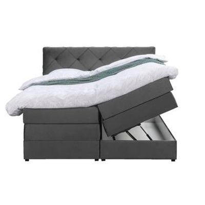 Boxspring met opbergruimte Liv geruit - grijs - 140x200 cm - Leen Bakker