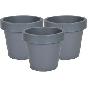 Plantenpot/bloempot - 3x - kunststof - grijs - buiten - D16 x H14 cm