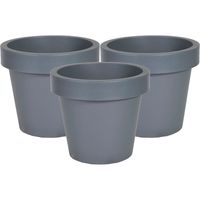 Plantenpot/bloempot - 3x - kunststof - grijs - buiten - D16 x H14 cm