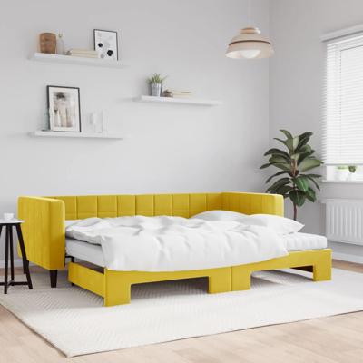 Slaapbank onderschuifbed en matrassen 80x200 cm fluweel geel