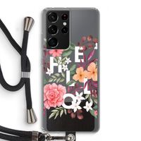 Hello in flowers: Samsung Galaxy S21 Ultra Transparant Hoesje met koord
