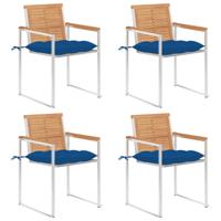 Tuinstoelen 4 st met kussens massief teakhout