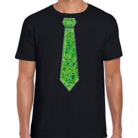 Verkleed t-shirt voor heren - stropdas groen - pailletten - zwart - carnaval - foute party - thumbnail