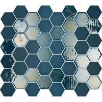 The Mosaic Factory Valencia Mozaiek Tegel Hexagon- Blauw Glas Recycled 278x325 mm