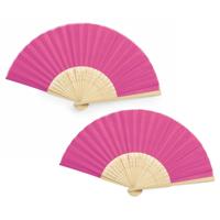 Handwaaier/spaanse waaier - 10x - fuchsia roze - bamboe/polyester - 38 x 21 cm - verkoeling/zomer