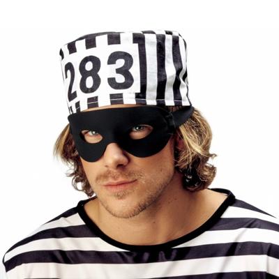 Carnaval verkleed Boeven muts en oogmasker - zwart/wit - volwassenen - Gevangenen - boef