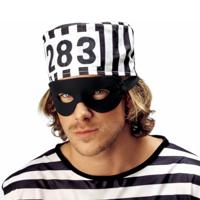 Carnaval verkleed Boeven muts en oogmasker - zwart/wit - volwassenen - Gevangenen - boef Carnaval verkleed Boeven muts en oogmasker - zwart/wit - volwassenen - Gevangenen - boef