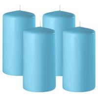 Enlightening Candles Cilinder/stompkaars - 4x - turquoise blauw - D6 x H15 cm - 58 branduur