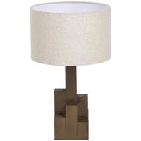 Leen Bakker - Tafellamp May Naturel E27 - 46x28x28 Cm - Stof/Hout - Wit#Bruin