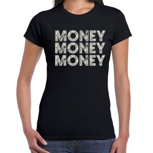 Money money money fun tekst t-shirt zwart voor dames