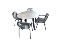 Set van Teeburu tafel 120 cm concrete en 4 Tomo stoelen zwart aluminium - Yoi