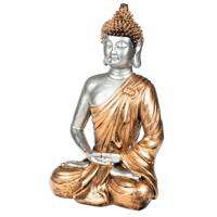 Concorde Boeddha beeld - goud- en zilverkleurig - binnen - 35 cm