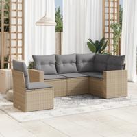 5-delige Loungeset met kussens poly rattan beige