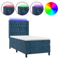 vidaXL Boxspring met matras en LED fluweel donkerblauw 90x200 cm - thumbnail