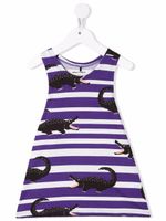 Mini Rodini robe rayée en coton biologique à imprimé crocodiles - Violet - thumbnail