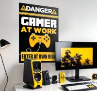 Gevaar gamer op het werk videogameposter