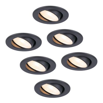 HOFTRONIC™ 6x Malta - LED inbouwspots badkamer - zwart - IP44 - 5W - 2700K warm wit - dimbaar - 5 jaar garantie