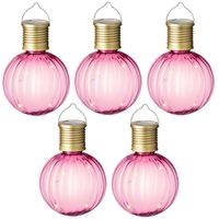 Solar lampion voor buiten - 5x - LED - roze - 11 cm - buitenverlichting - thumbnail