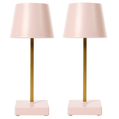 LED tafellamp portable - 2x - kunststof - roze - touch - 26 cm - binnen