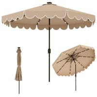 300 cm Parasol met LED-verlichting Tuinparasol met Slinger en Volant aan Beide Zijden 35° Kantelbaar-Bruin