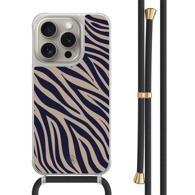 iPhone 15 Pro hoesje met zwart koord - Chevron navy