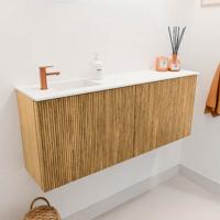 Toiletmeubel Mondiaz Joya | 100 cm | Meubelkleur Oak | Faye wastafel Talc Links | 1 kraangat Toiletmeubel Mondiaz Joya | 100 cm | Meubelkleur Oak | Faye wastafel Talc Links | 1 kraangat