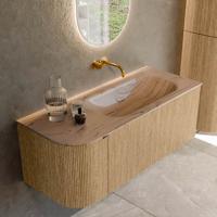 Badmeubel Mondiaz Kurve-Dlux | 115 cm | Meubelkleur Oak | Wastafelkleur Arena | Solid surface | Wasbak rechter zijde spoelbak | Zonder kraangat(en)