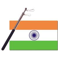 Landen vlag India - 90 x 150 cm - met compacte draagbare telescoop vlaggenstok - supporters - thumbnail