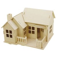 Houten 3D bouwpakket huis met terras 19 x 17 x 15 cm