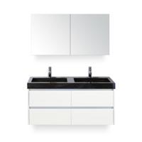 Dante Badmeubelset 120 cm - Wit Hoogglans - Wastafel Hardsteen Wit Lucca Dubbel - met Spiegelkast